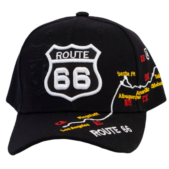 Route 66 Embroidered Hat – Classic Cap with Historic Highway Map Design Black