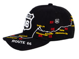 Route 66 Embroidered Hat – Classic Cap with Historic Highway Map Design Black