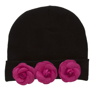 Topheadwear Womens Flower Cuff Beanie - Black