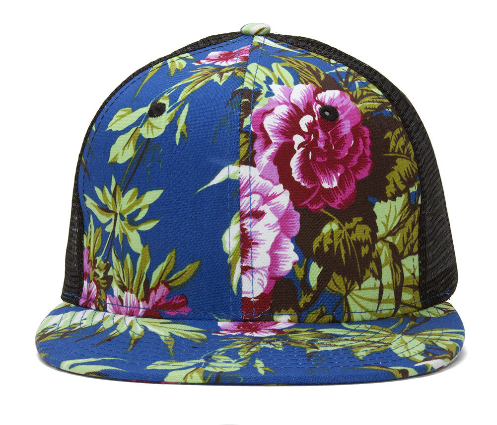 Floral Print Flat Bill Trucker Hat